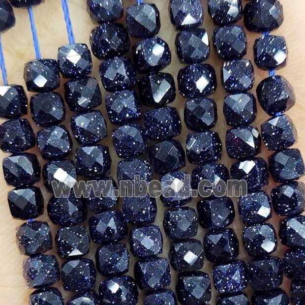 Blue Sandstone Beads Faceted Cube