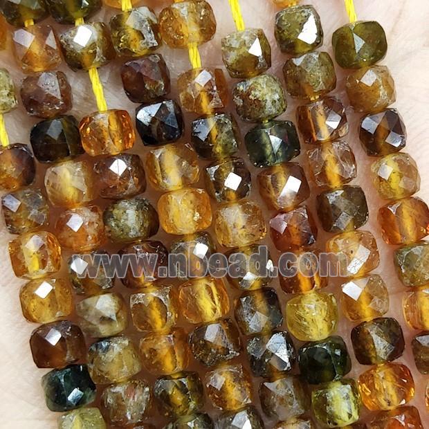Natural Orange Tourmaline Beads Faceted Cube