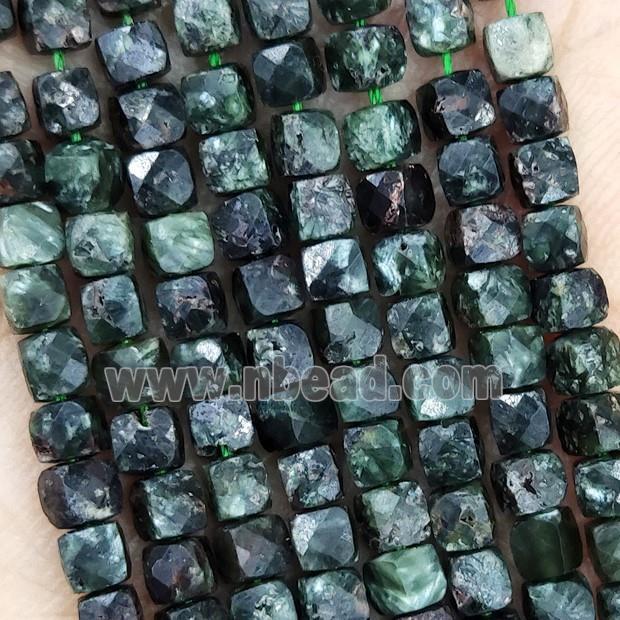 Natural Green Charoite Beads Faceted Cube