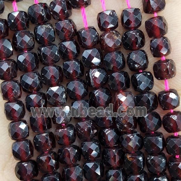 Natural Red Garnet Beads Faceted Cube