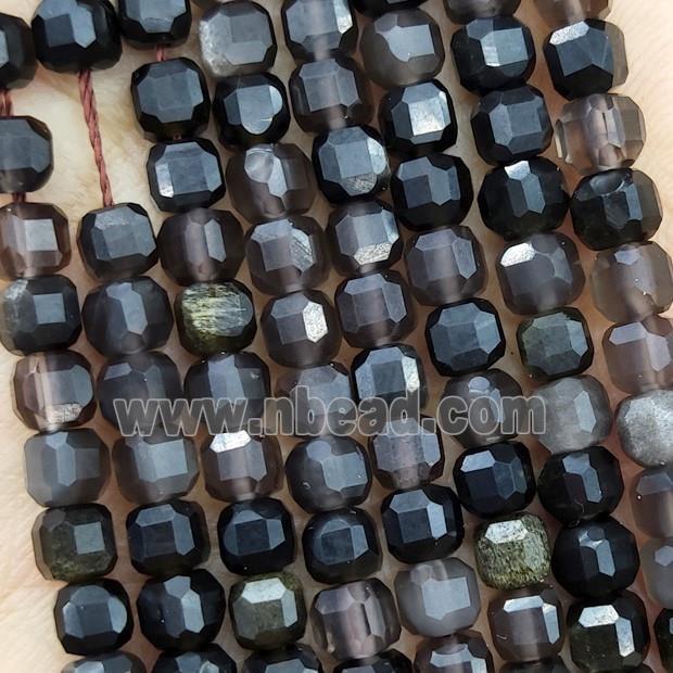 Natural Obsidian Beads Gold Spot Faceted Cube