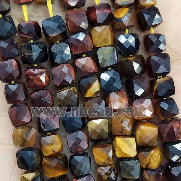 Natural Tiger Eye Stone Beads Multicolor Faceted Cube