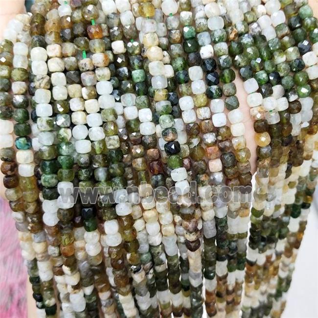 Natural Green Tourmaline Beads Faceted Cube