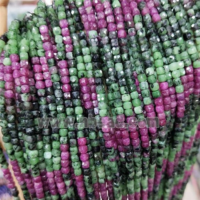 Natural Ruby Zoisite Beads Red Green Faceted Cube