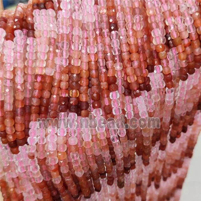Rose Quartz And Carnelian Agate Beads Pink Red Faceted Cube