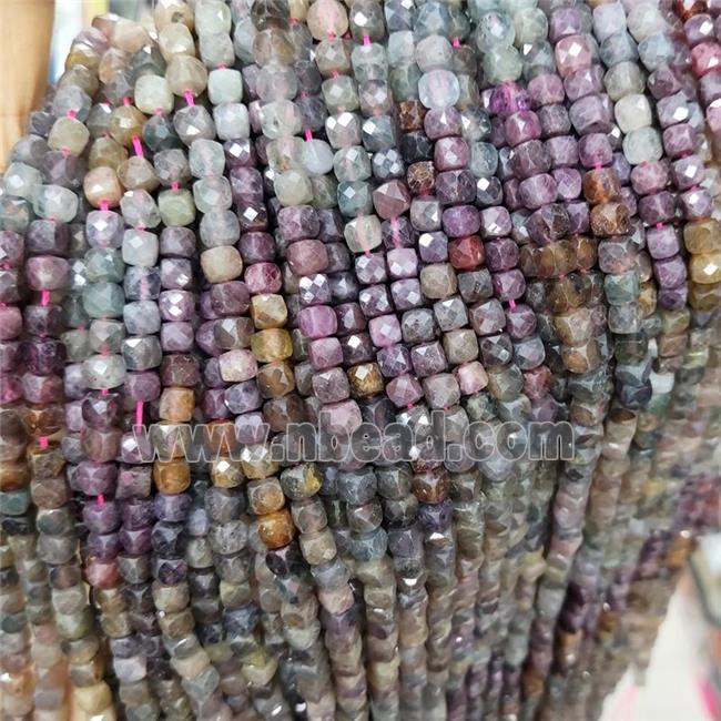 Natural Corundum Beads Multicolor Faceted Cube