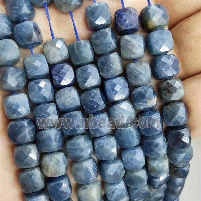 Natural Sapphire Beads Blue Faceted Cube