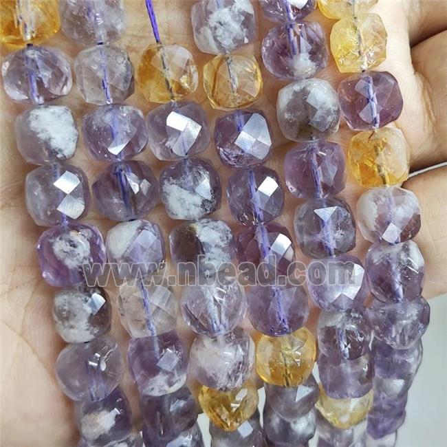 Natural Amethyst And Citrine Beads Purple Faceted Cube