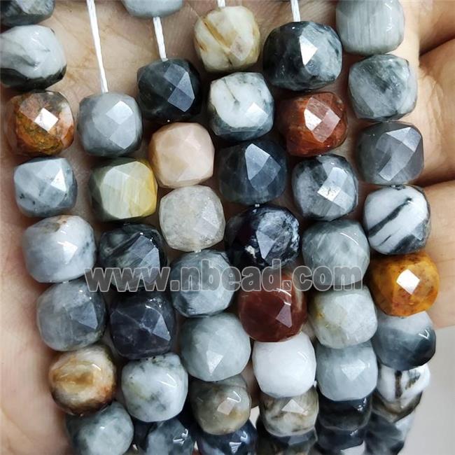 Natural Hawkeye Stone Beads Multicolor Eagle Faceted Cube