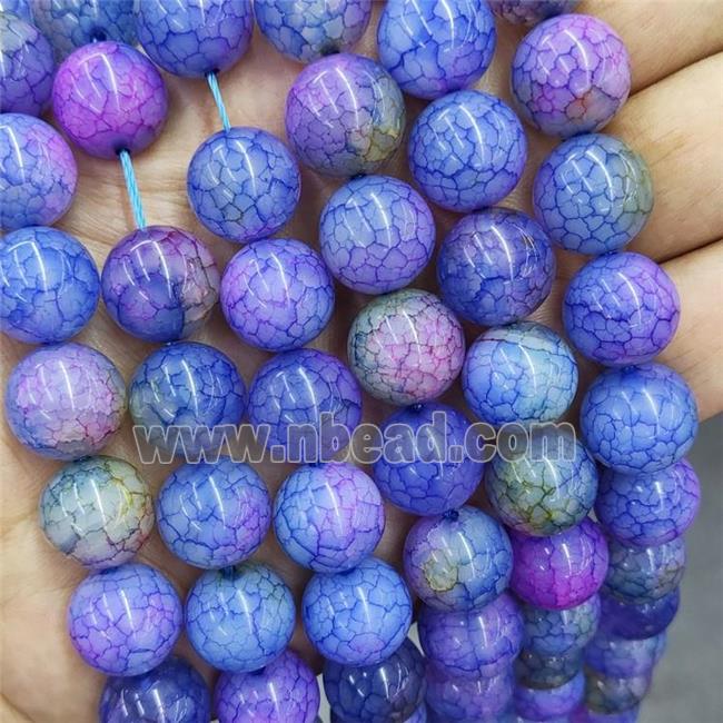 Natural Veins Agate Beads Purple Blue Dye Smooth Round