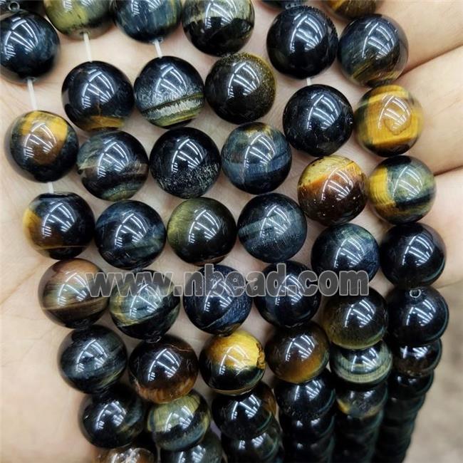 Natural Tiger Eye Stone Beads Darkblue Yellow Dye Smooth Round