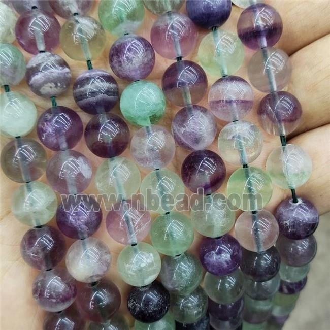 Natural Fluorite Beads Multicolor Smooth Round