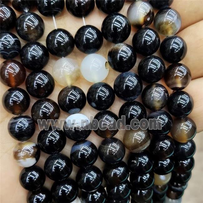 Natural Black Agate Beads Smooth Round