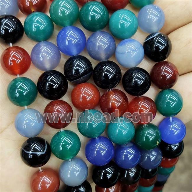 Natural Agate Beads Dye Smooth Round Mixed Color