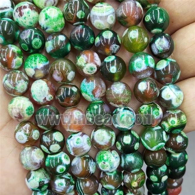 Natural Agate Beads Fire Green Dye Smooth Round