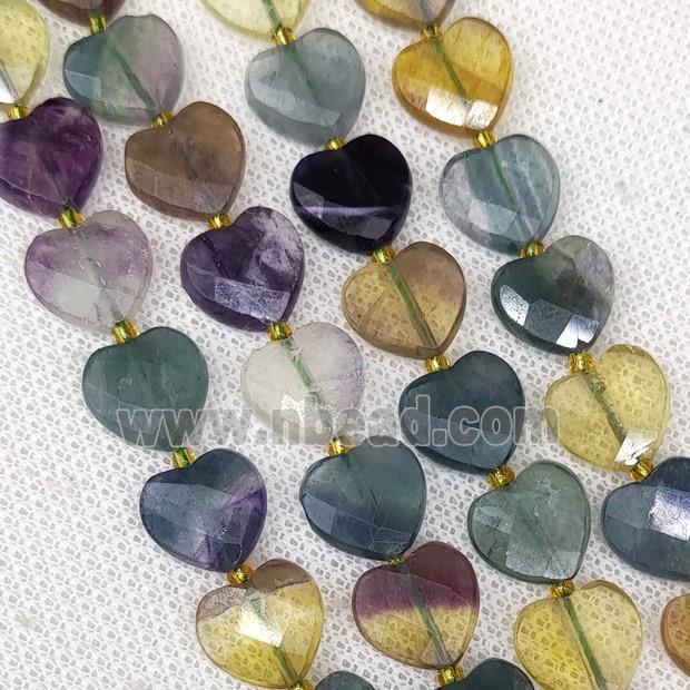 Natural Fluorite Heart Beads Multicolor Faceted