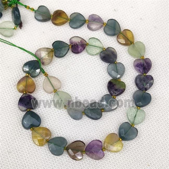 Natural Fluorite Heart Beads Multicolor Faceted