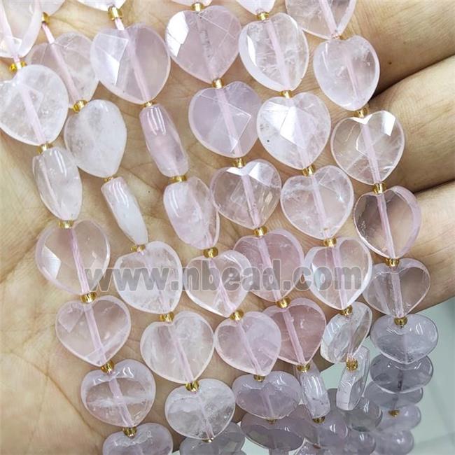 Natural Pink Rose Quartz Heart Beads Faceted
