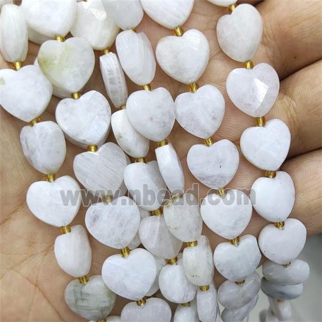 Natural White Moonstone Heart Beads Faceted