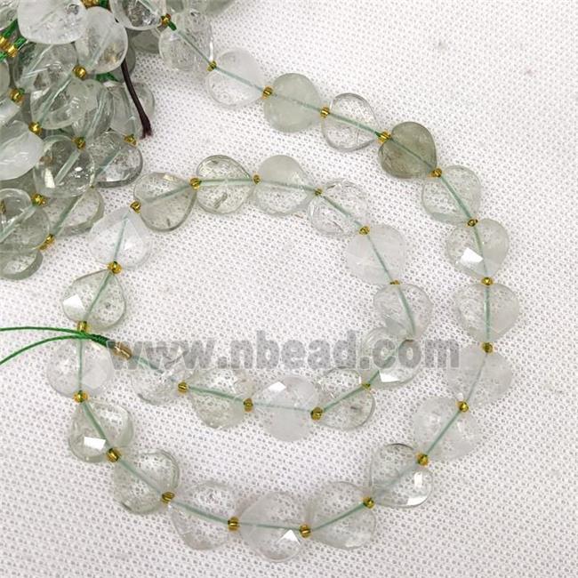 Natural Green Quartz Heart Beads Faceted