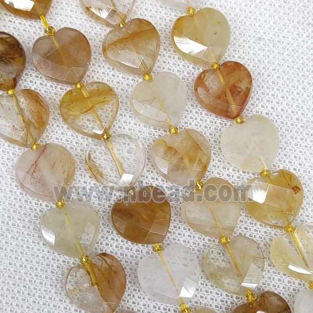 Natural Yellow Hematoid Quartz Heart Beads Faceted
