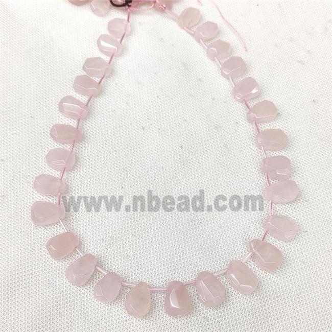 Natural Pink Rose Quartz Teardrop Beads Faceted Topdrilled