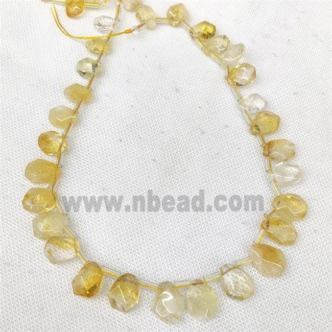 Natural Yellow Citrine Beads Faceted Teardrop Topdrilled
