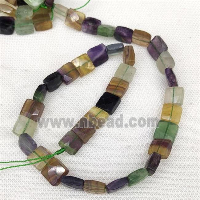 Natural Fluorite Beads Multicolor Faceted Square