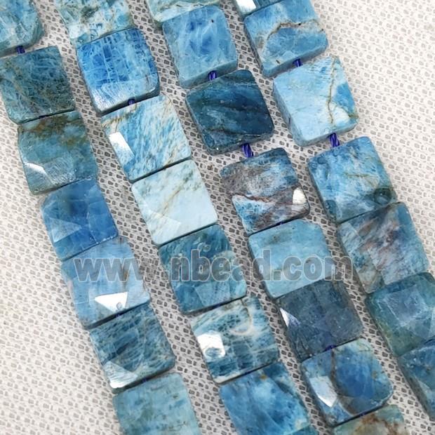 Natural Apatite Beads Blue Faceted Square