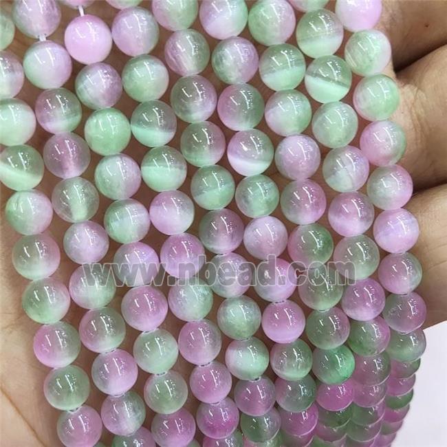 Natural Selenite Beads Dye Green Pink Smooth Round