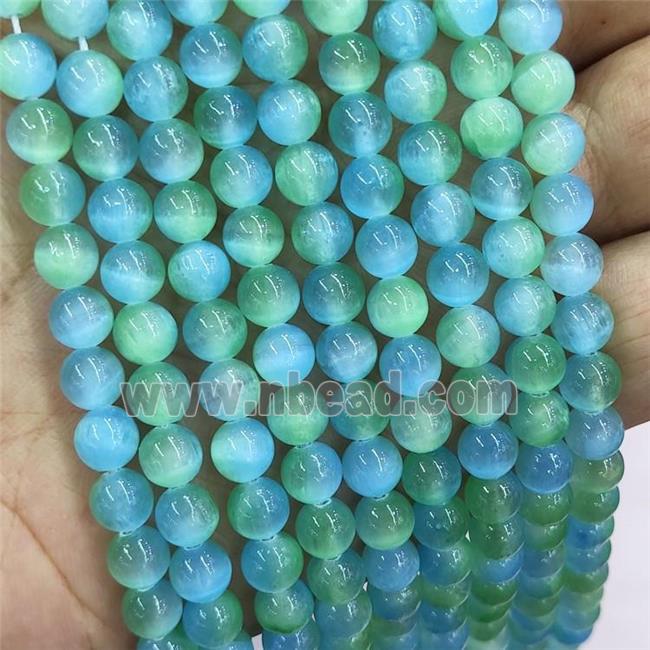 Natural Selenite Beads Dye Green Blue Smooth Round