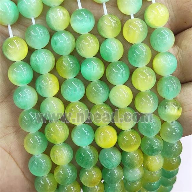 Natural Selenite Beads Dye Green Yellow Smooth Round