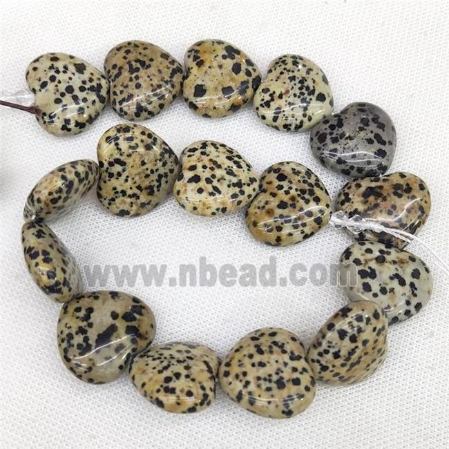 Natural Black Dalmatian Jasper Heart Beads