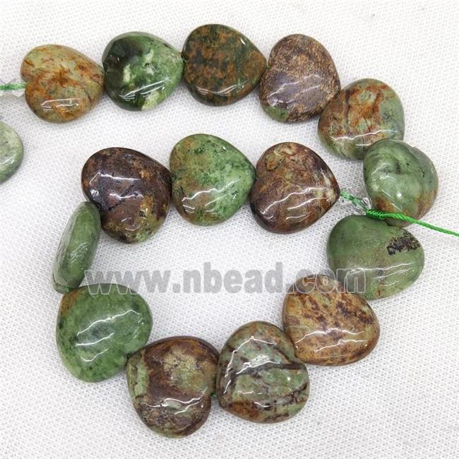 Natural Green Opal Heart Beads