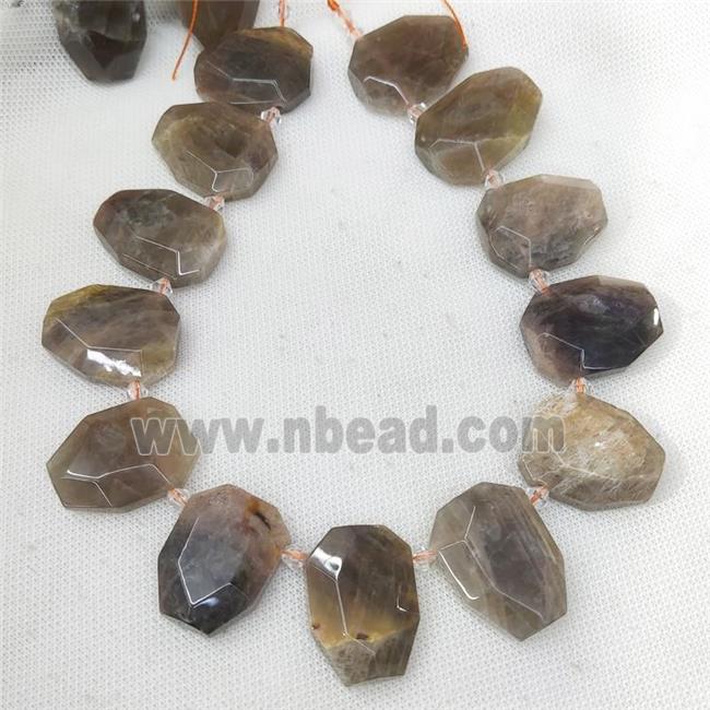 Natural Gray Moonstone Slice Beads Topdrilled Faceted