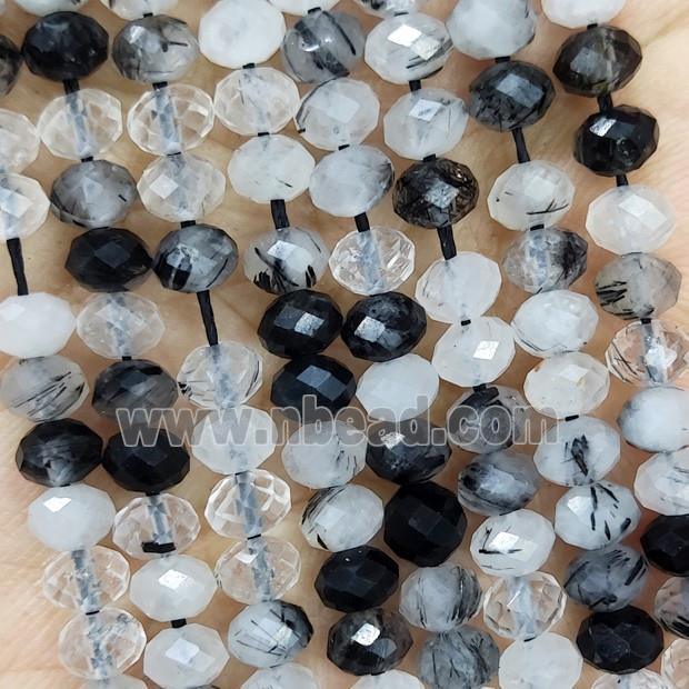 Natural Black Rutilated Quartz Beads Faceted Rondelle