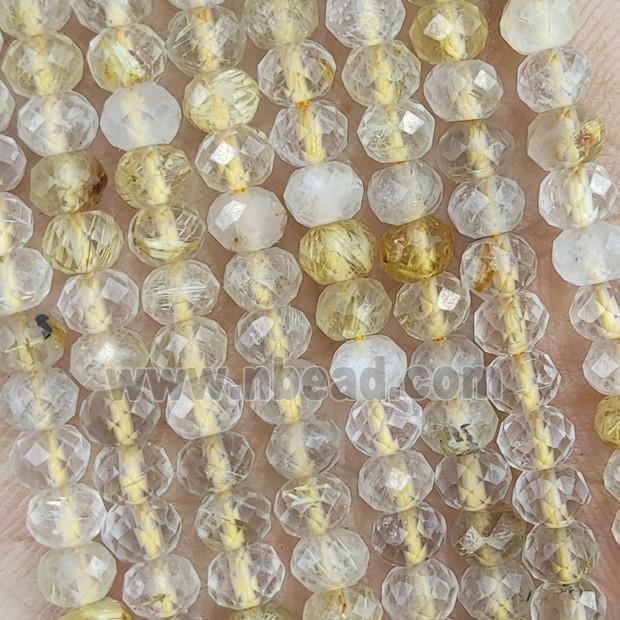 Natural Gold Rutilated Quartz Beads Faceted Rondelle