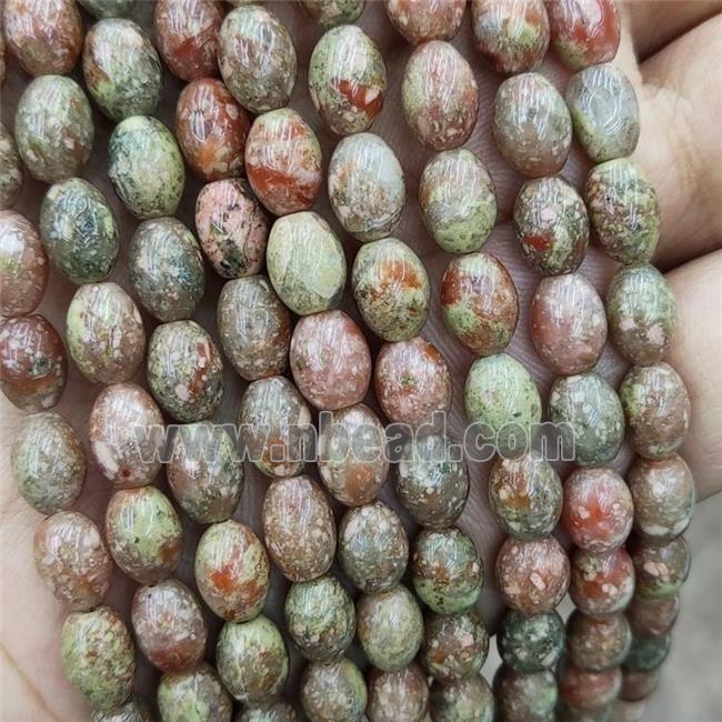 Natural Unakite Rice Beads Green Red Barrel