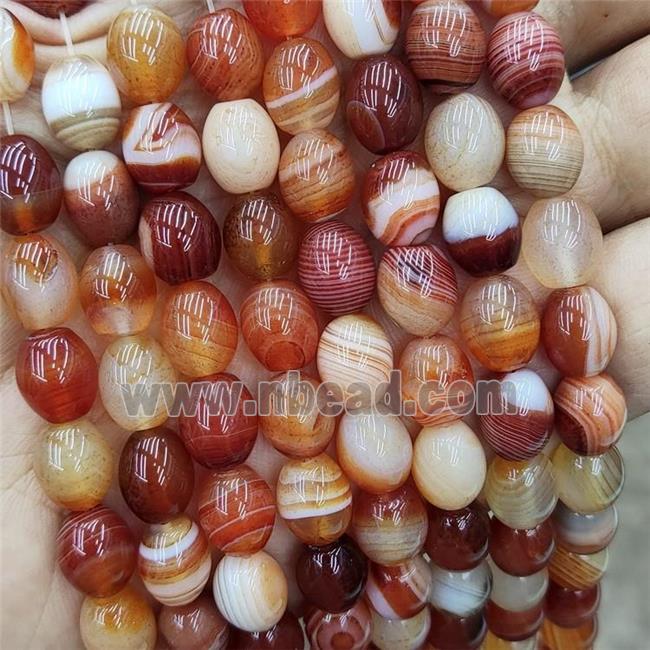 Red Striped Agate Rice Beads Banded Barrel