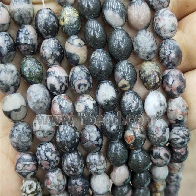 Black Lily Jasper Rice Beads Barrel