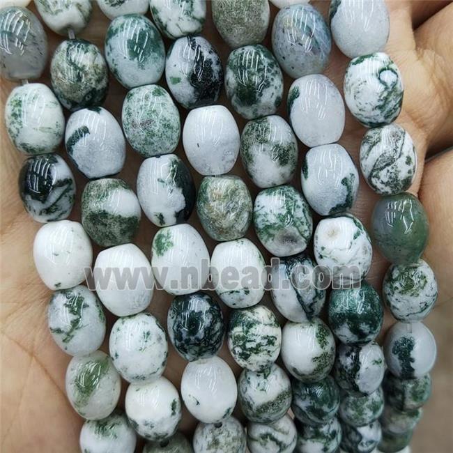 Natural Tree Agate Rice Beads Green Barrel