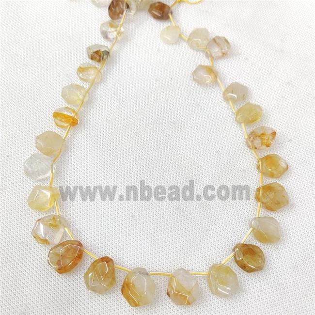 Natural Yellow Hematoid Quartz Teardrop Beads Topdrilled