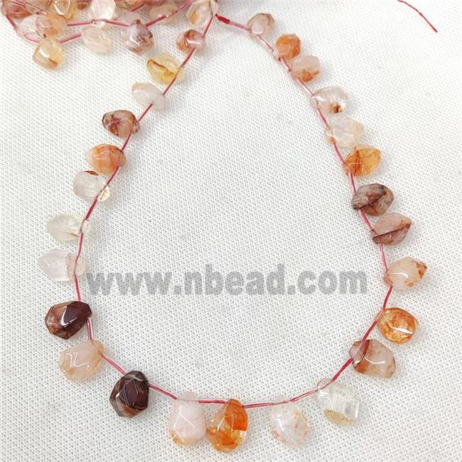 Natural Red Hematoid Quartz Teardrop Beads Topdrilled