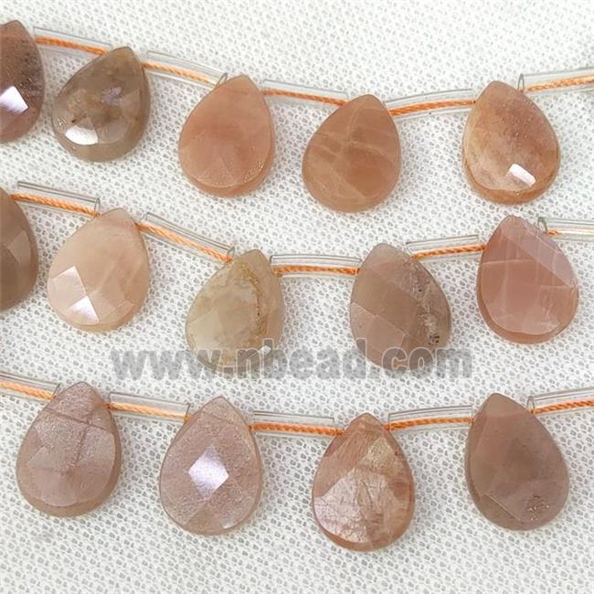 Natural Pink Moonstone Beads Faceted Teardrop Topdrilled