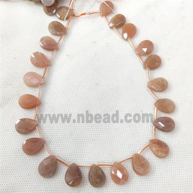 Natural Pink Moonstone Beads Faceted Teardrop Topdrilled
