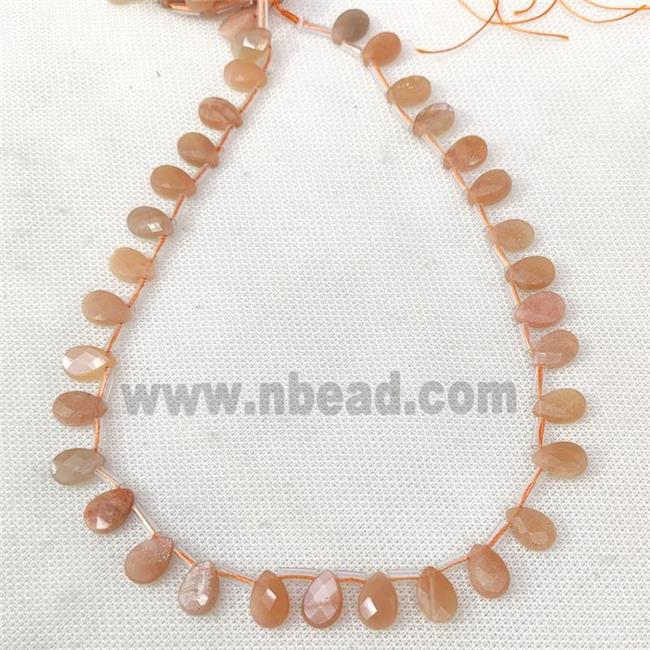 Natural Peach Moonstone Beads Faceted Teardrop Topdrilled
