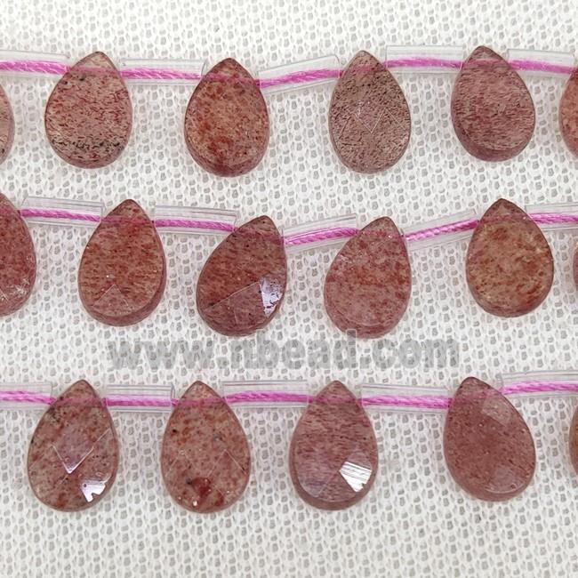 Natural Pink Strawberry Quartz Beads Faceted Teardrop Topdrilled