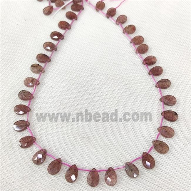 Natural Pink Strawberry Quartz Beads Faceted Teardrop Topdrilled