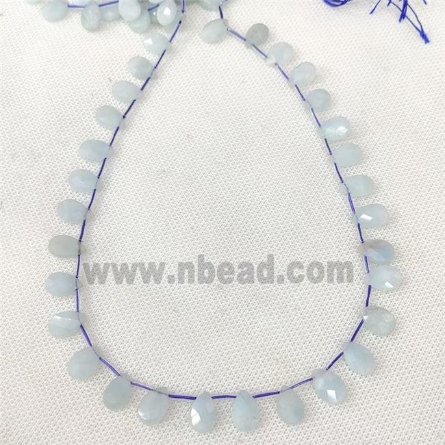 Natural Aquamarine Beads Blue Faceted Teardrop Topdrilled