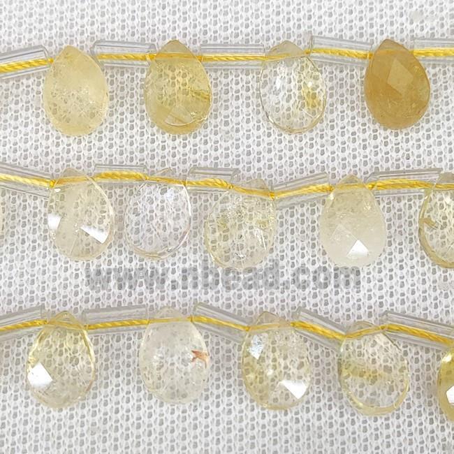 Natural Citrine Beads Yellow Faceted Teardrop Topdrilled